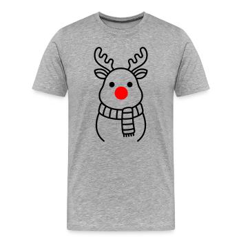 Cute Reindeer with Red Nose | Rudolph - Men's Premium Organic T-Shirt - heather grey - Front - Damien (186cm)