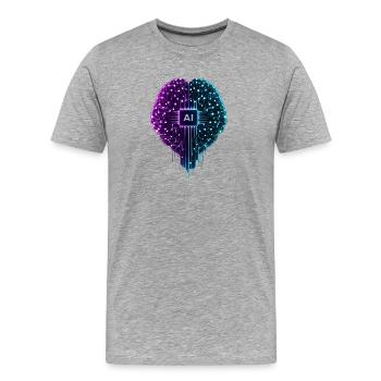 Cerveau IA néon avec motif de circuit - T-shirt bio Premium Homme - gris chiné - Devant - Damien (186cm)