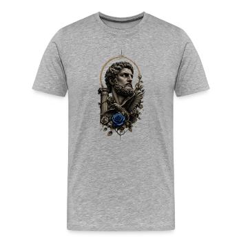 Tattoo Kunst mit blauer Rose - Männer Premium Bio T-Shirt - Grau meliert - Vorne - Damien (186cm)