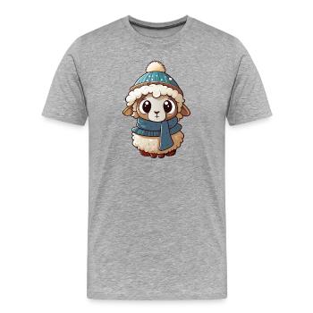 Mouton mignon avec écharpe et chapeau à pompon. - T-shirt bio Premium Homme - gris chiné - Devant - Damien (186cm)