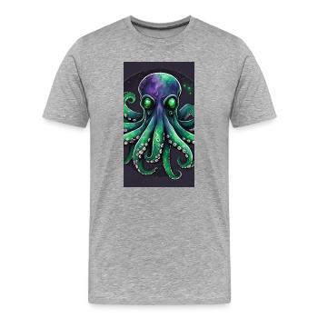 Octopus cosmique émeraude - T-shirt bio Premium Homme - gris chiné - Devant - Damien (186cm)