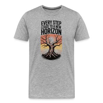 Jeder Schritt führt zu einem neuen Horizont - Männer Premium Bio T-Shirt - Grau meliert - Vorne - Damien (186cm)