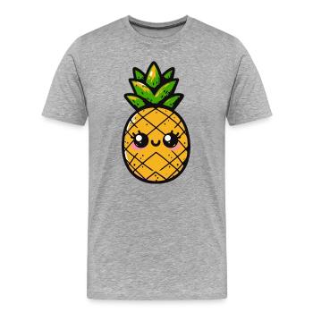 Kawaii Ananas Lächeln - Männer Premium Bio T-Shirt - Grau meliert - Vorne - Damien (186cm)
