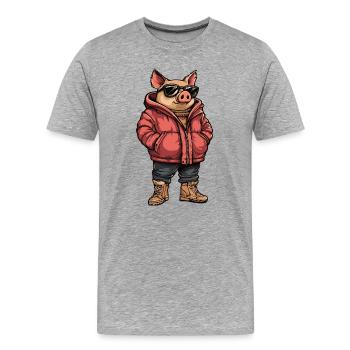 Cochon Hiver Frais - T-shirt bio Premium Homme - gris chiné - Devant - Damien (186cm)