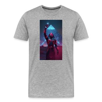 Pharaon en lumière néon - T-shirt bio Premium Homme - gris chiné - Devant - Damien (186cm)