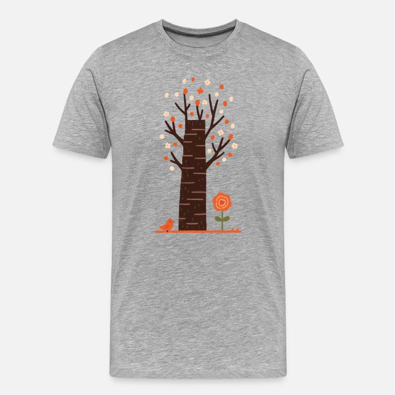 Verspielter Blütenbaum mit Vogel - Männer Premium Bio T-Shirt - Grau meliert