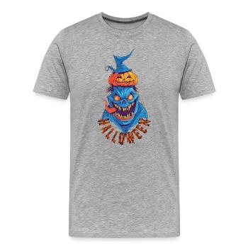 Halloween Blaues Monster – Gruseliger Kürbis-Dämon - Männer Premium Bio T-Shirt - Grau meliert - Vorne - Damien (186cm)