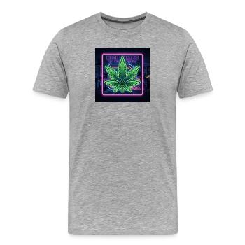 Nuits NEON CANNABIS - T-shirt bio Premium Homme - gris chiné - Devant - Damien (186cm)