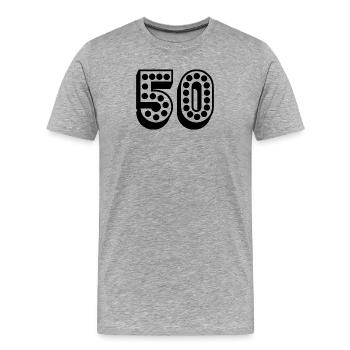 50. 50 ANS. 50e ANNIVERSAIRE. ANNIVERSAIRE 50 ANS. - T-shirt bio Premium Homme - gris chiné - Devant - Damien (186cm)