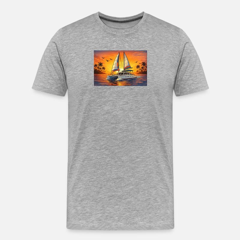Katamaran Catamaran Sunset Fun - Männer Premium Bio T-Shirt - Grau meliert