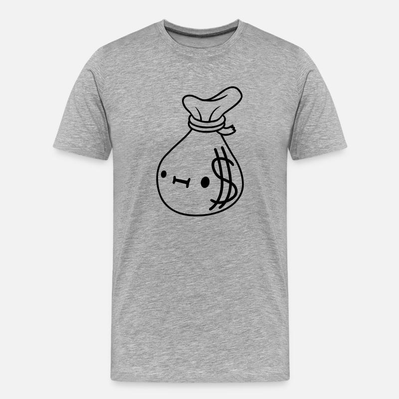 Comic Gesicht Geld Sack - Männer Premium Bio T-Shirt - Grau meliert