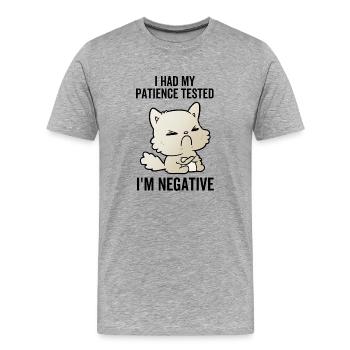 J’ai eu ma patience testée Je suis négatif - T-shirt bio Premium Homme - gris chiné - Devant - Damien (186cm)