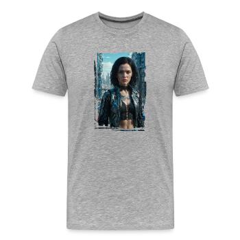 Porträt eines Sci-Fi-Cyberpunk-Mädchens - Männer Premium Bio T-Shirt - Grau meliert - Vorne - Damien (186cm)