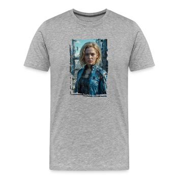 Portrait of a sci-fi cyberpunk girl - Men's Premium Organic T-Shirt - heather grey - Front - Damien (186cm)