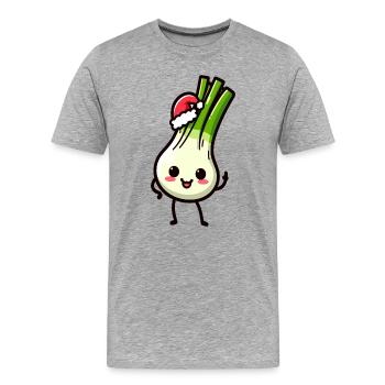 Poireau Nikolauch Kawaii - T-shirt bio Premium Homme - gris chiné - Devant - Damien (186cm)