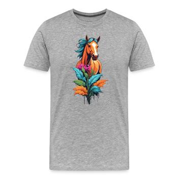 Pferdekopf mit Blumen - Männer Premium Bio T-Shirt - Grau meliert - Vorne - Damien (186cm)