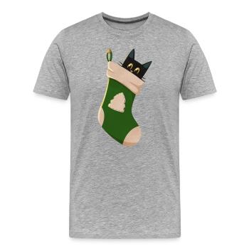 Katze in grünem Stiefel - Männer Premium Bio T-Shirt - Grau meliert - Vorne - Damien (186cm)
