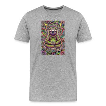 Psychedelisches Meditierendes Faultier - Männer Premium Bio T-Shirt - Grau meliert - Vorne - Damien (186cm)