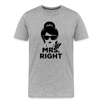 Paire correspondante drôle droit de M. et Mme - T-shirt bio Premium Homme - gris chiné - Devant - Damien (186cm)