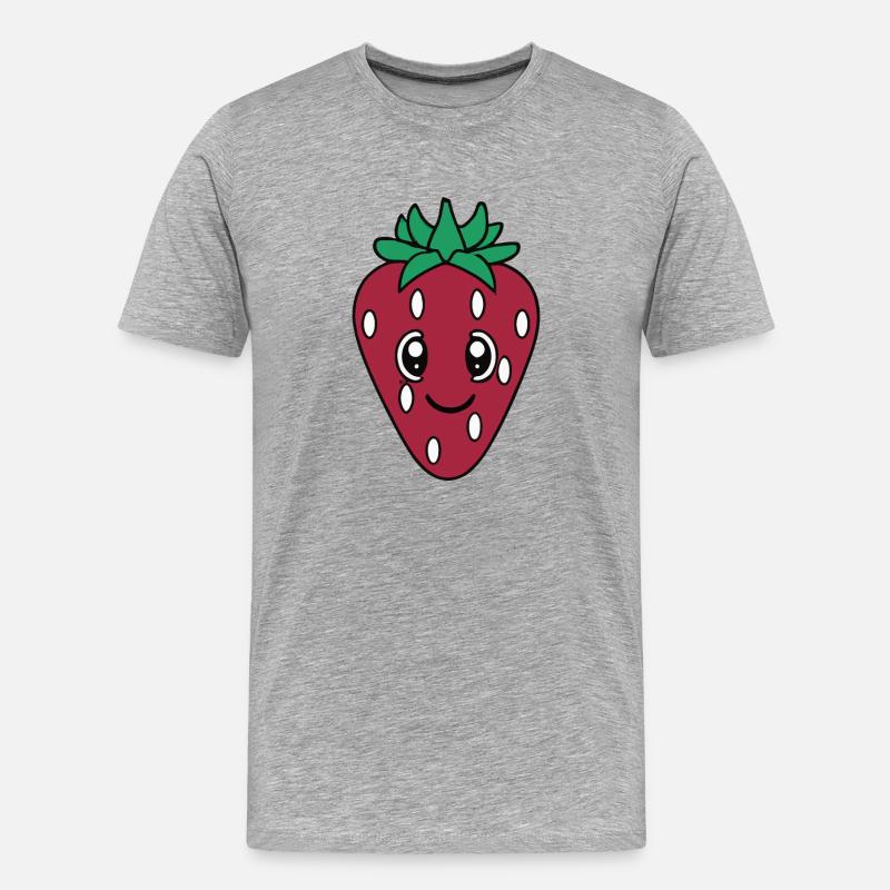 Erdbeere mit Gesicht Lächeln Geschenkidee - Männer Premium Bio T-Shirt - Grau meliert