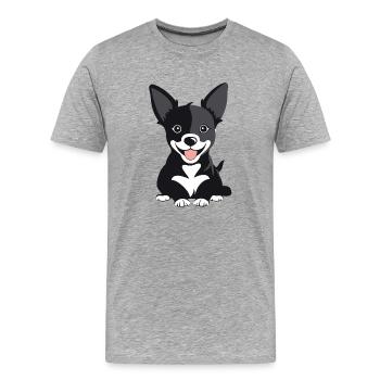 Chiot chien heureux avec la langue tendue - T-shirt bio Premium Homme - gris chiné - Devant - Damien (186cm)