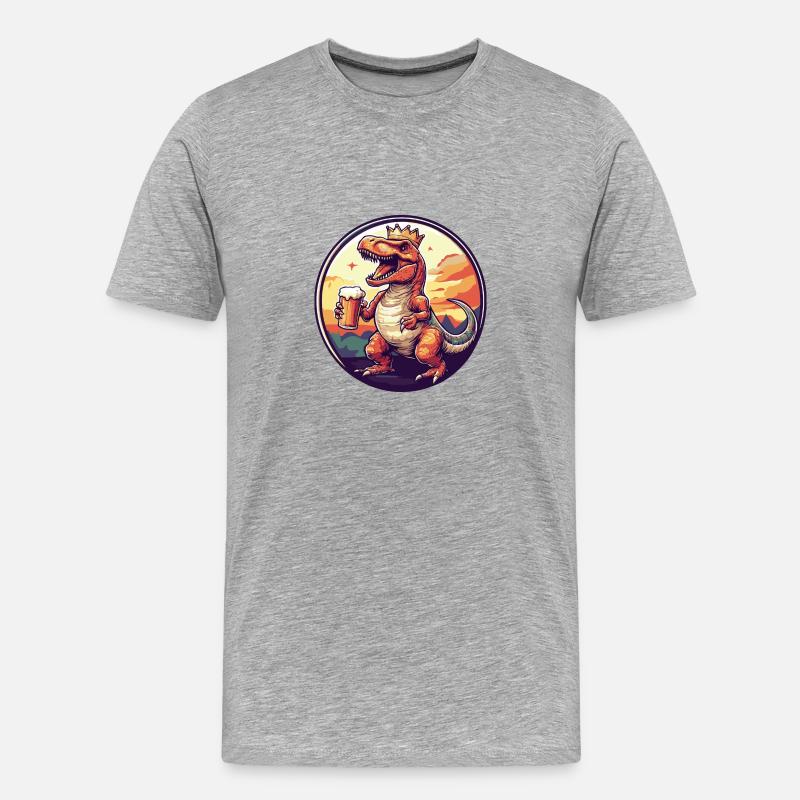 Dinosaurier T-Rex Bier Comic - Männer Premium Bio T-Shirt - Grau meliert