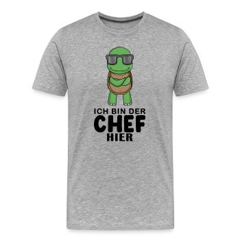 Chef Spruch mit Schildkröte Motiv - Männer Premium Bio T-Shirt - Grau meliert - Vorne - Damien (186cm)