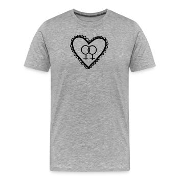 Cœur Noir Lesbienne Cœur - T-shirt bio Premium Homme - gris chiné - Devant - Damien (186cm)
