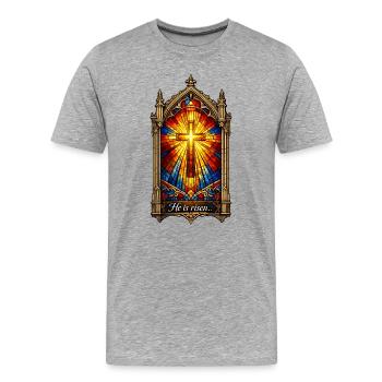 He is Risen Kreuz im Glasfenster Ostern - Männer Premium Bio T-Shirt - Grau meliert - Vorne - Damien (186cm)