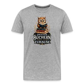 Zwischen Büchern zuhause - Männer Premium Bio T-Shirt - Grau meliert - Vorne - Damien (186cm)