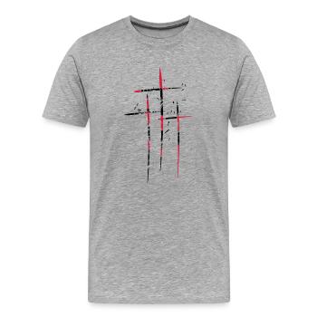 3 croix design pattern scratch cool symbole vieux - T-shirt bio Premium Homme - gris chiné - Devant - Damien (186cm)