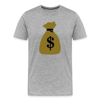 Geldsack, Sack voll Geld, Gold - Männer Premium Bio T-Shirt - Grau meliert - Vorne - Damien (186cm)
