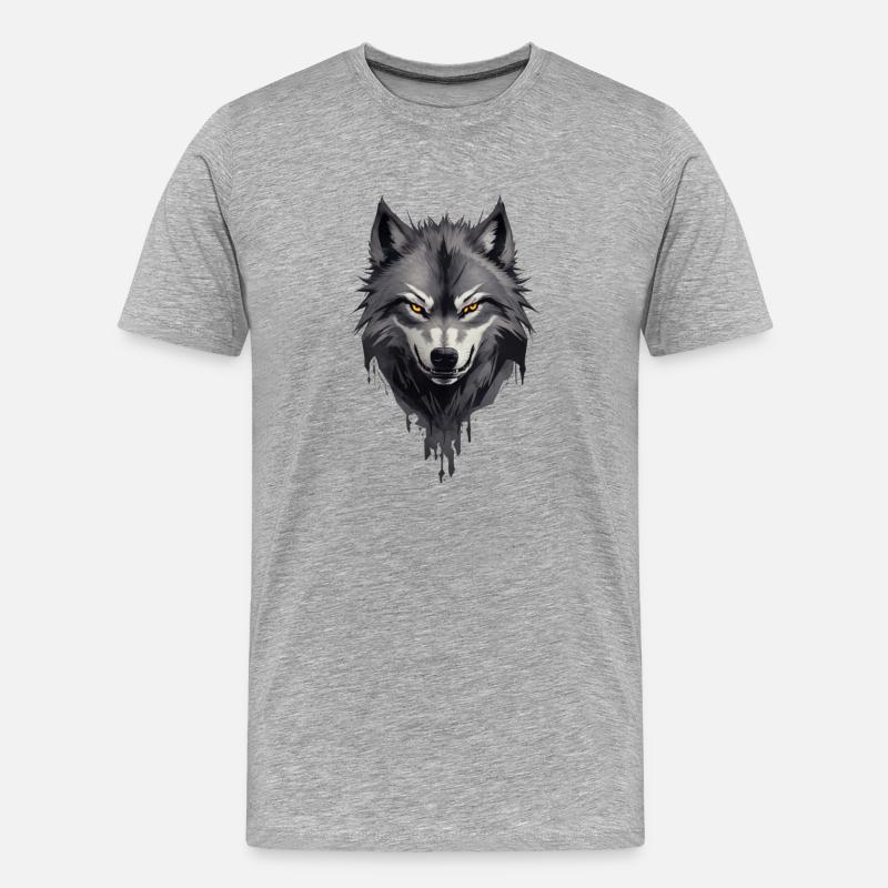 Wolfsangst Dunkler Spooky Wolfskopf - Männer Premium Bio T-Shirt - Grau meliert