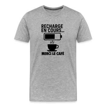 Recharge café en cours - T-shirt bio Premium Homme - gris chiné - Devant - Damien (186cm)