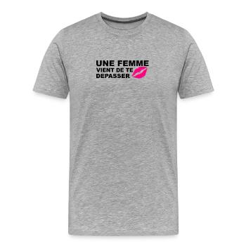 autocollant drôle - T-shirt bio Premium Homme - gris chiné - Devant - Damien (186cm)