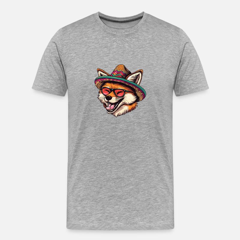 Fuchs Comic Lustig Sombrero - Männer Premium Bio T-Shirt - Grau meliert