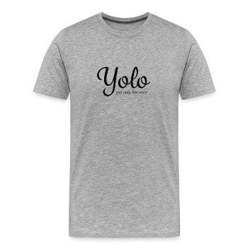 Yolo Schriftzug, You only live once - Männer Premium Bio T-Shirt - Grau meliert - Vorne - Damien (186cm)