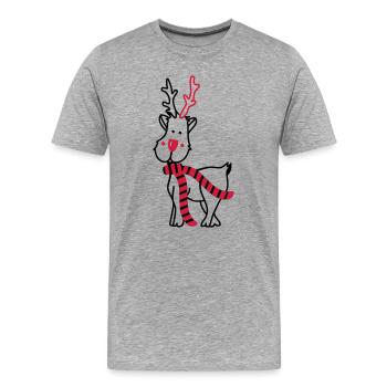 Rentier mit Schal - Männer Premium Bio T-Shirt - Grau meliert - Vorne - Damien (186cm)