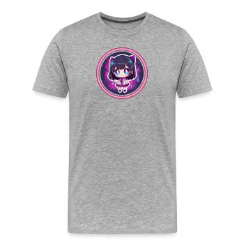 Neon-Chibi in Cyberstadt - Männer Premium Bio T-Shirt - Grau meliert - Vorne - Damien (186cm)