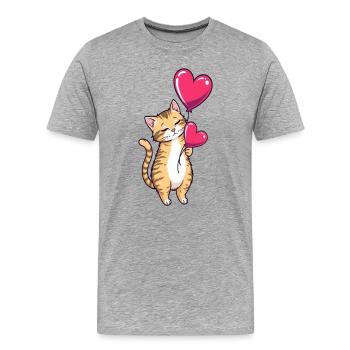 Katze mit Herz Ballon Geschenk Geburtstag - Männer Premium Bio T-Shirt - Grau meliert - Vorne - Damien (186cm)