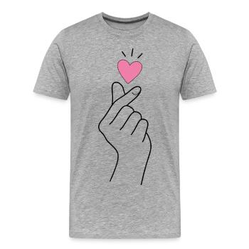 K-Pop Finger Heart - Männer Premium Bio T-Shirt - Grau meliert - Vorne - Damien (186cm)