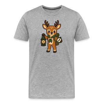 Cerf aventurier de la forêt avec lanterne - T-shirt bio Premium Homme - gris chiné - Devant - Damien (186cm)