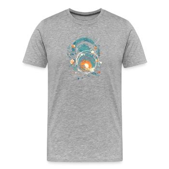 Retro Space Muster in blau türkis orange und beige - Männer Premium Bio T-Shirt - Grau meliert - Vorne - Damien (186cm)