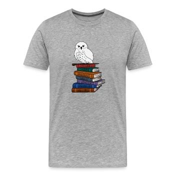 Hibou magique avec des livres - T-shirt bio Premium Homme - gris chiné - Devant - Damien (186cm)