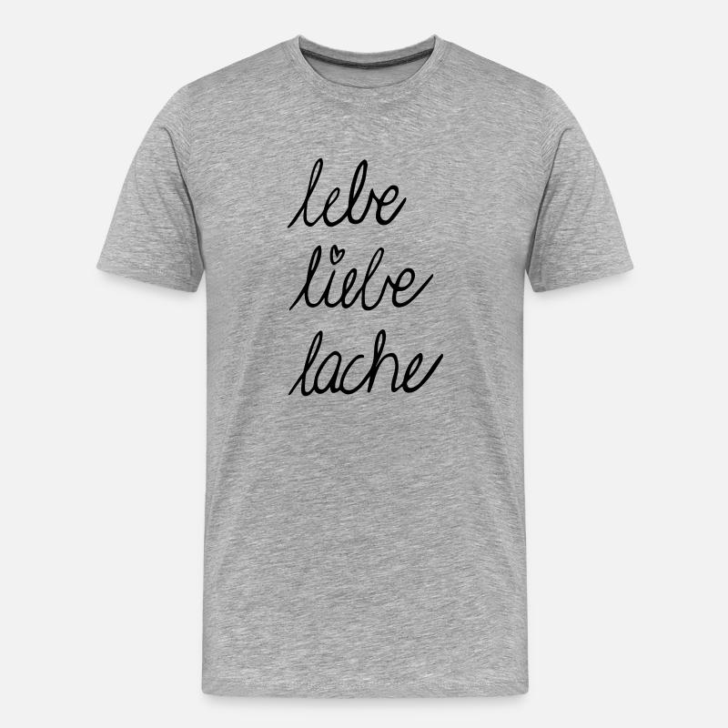 Lebe liebe lache Handschrift - Männer Premium Bio T-Shirt - Grau meliert