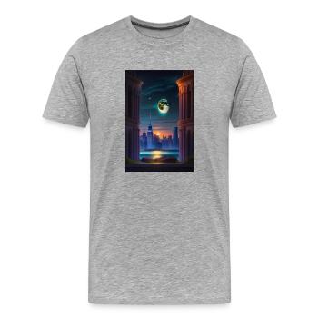 Paysage de New York avec plein lune - T-shirt bio Premium Homme - gris chiné - Devant - Damien (186cm)