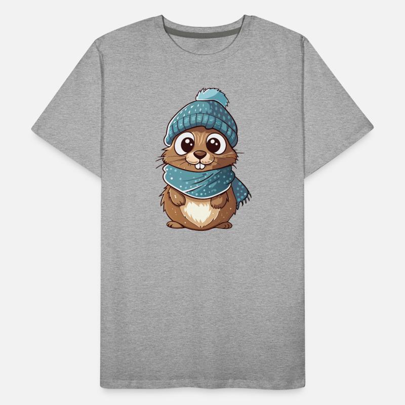 Mignon gopher avec écharpe et chapeau à pompon. T-shirt bio Premium Homme