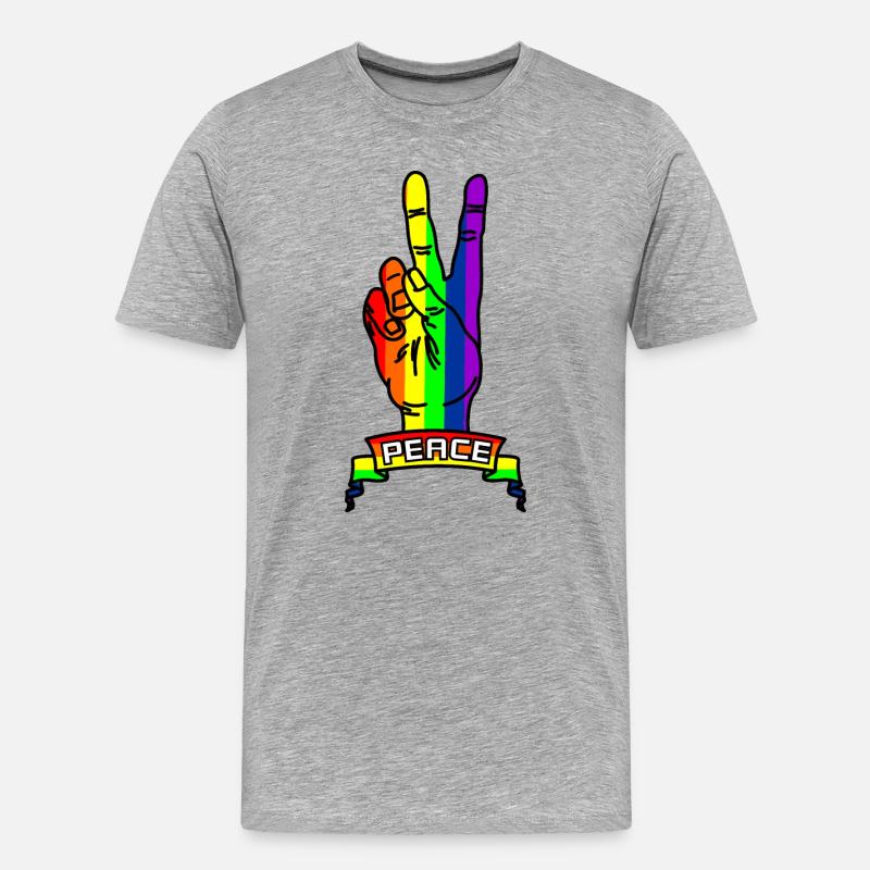 Regenbogen Friedenslogo Hand mit Friedenszeichen - Männer Premium Bio T-Shirt - Grau meliert
