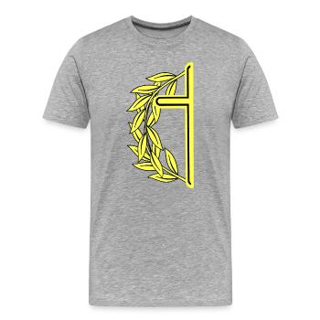 Croix minimaliste Croix Couronne de laurier Crucifix - T-shirt bio Premium Homme - gris chiné - Devant - Damien (186cm)