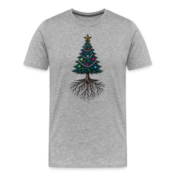Christmas tree with roots – festively rooted - Men's Premium Organic T-Shirt - heather grey - Front - Damien (186cm)